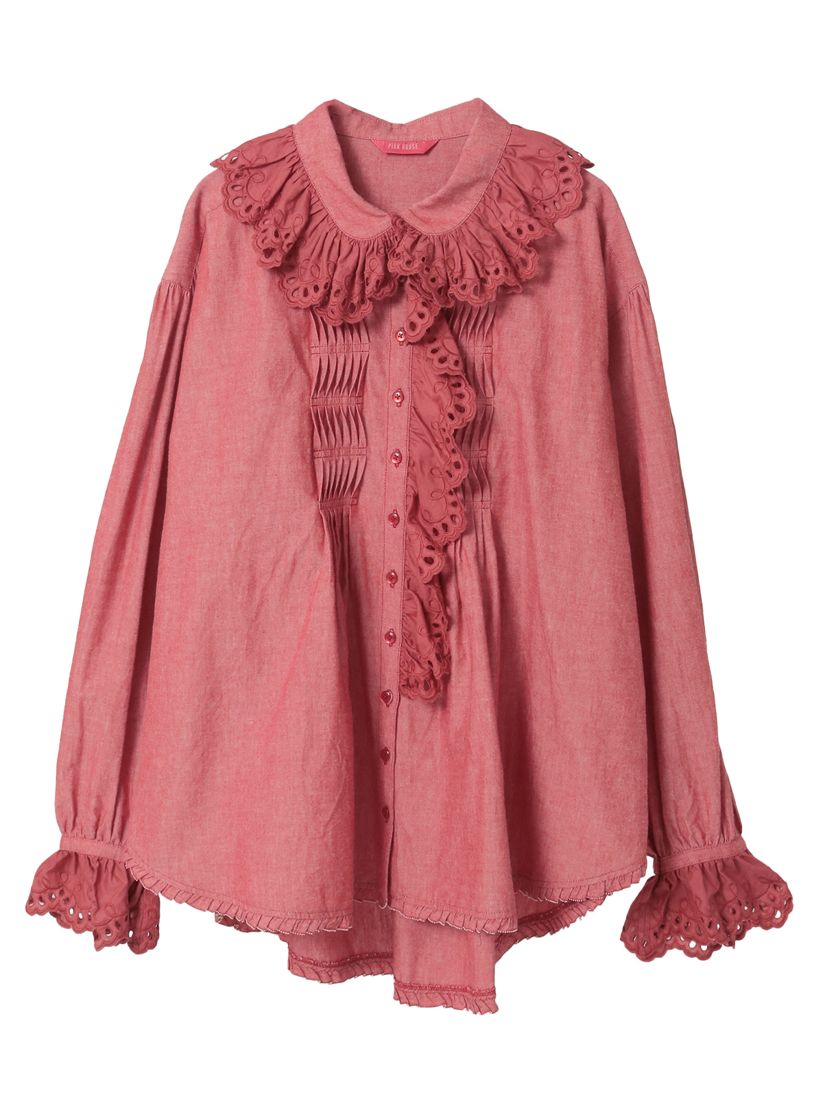 スカラップレース使いダンガリーシャツブラウス｜ピンクハウス