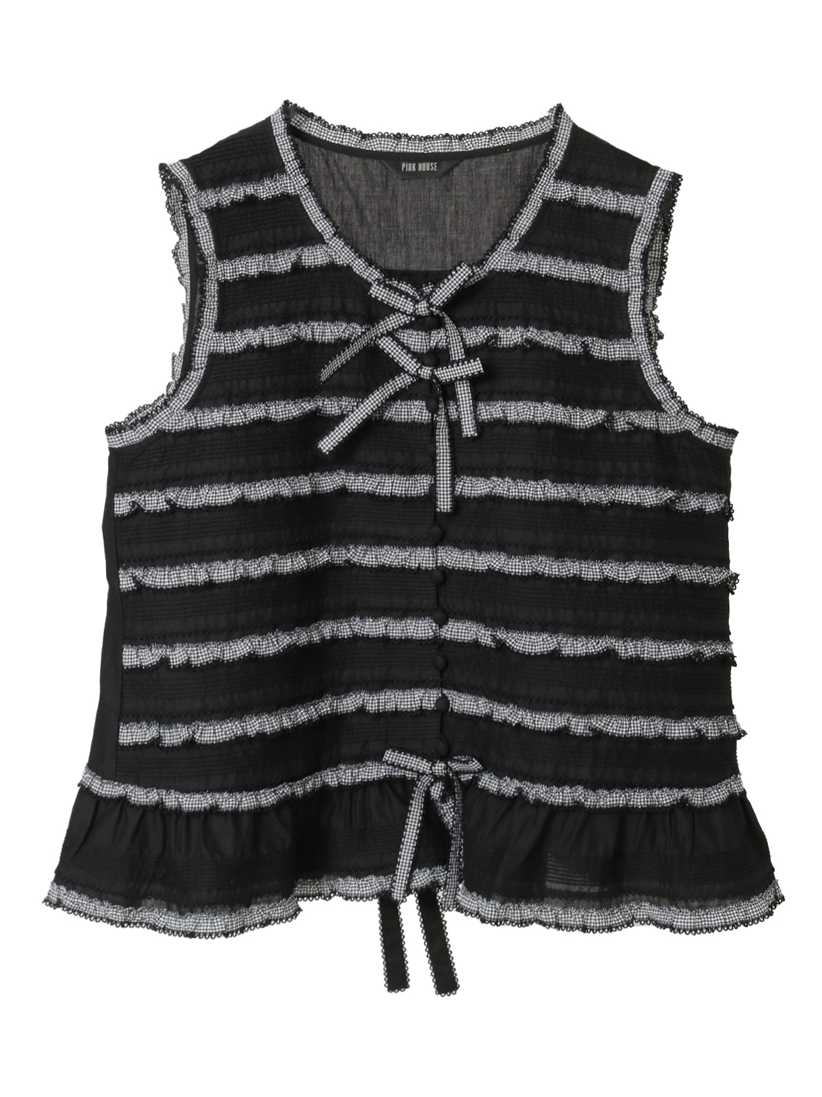 ギンガムフリル使いローンノースリーブブラウス｜ピンクハウス