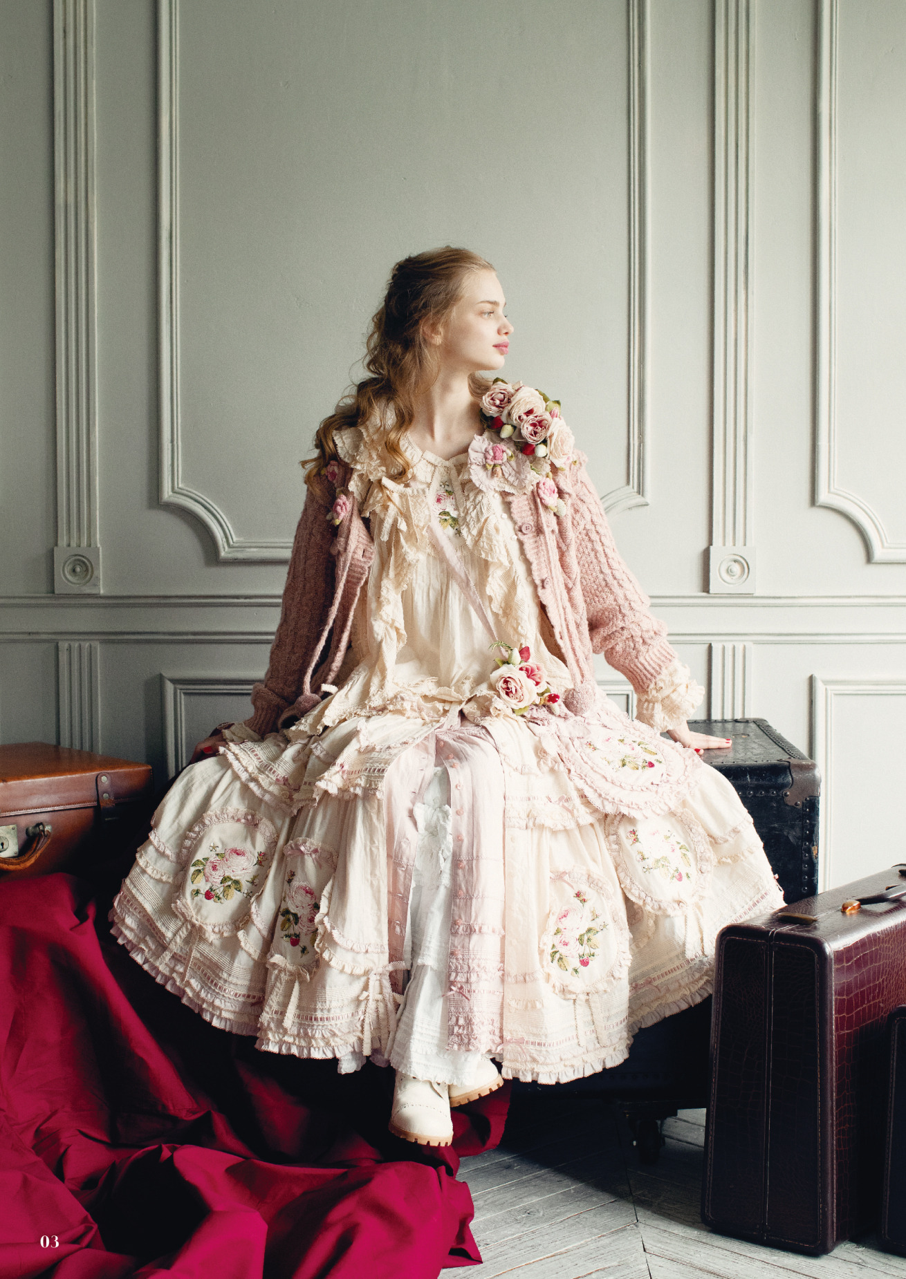 ピンクハウス 綿ローン チュニック ピコフリル 四葉のクローバー【訳