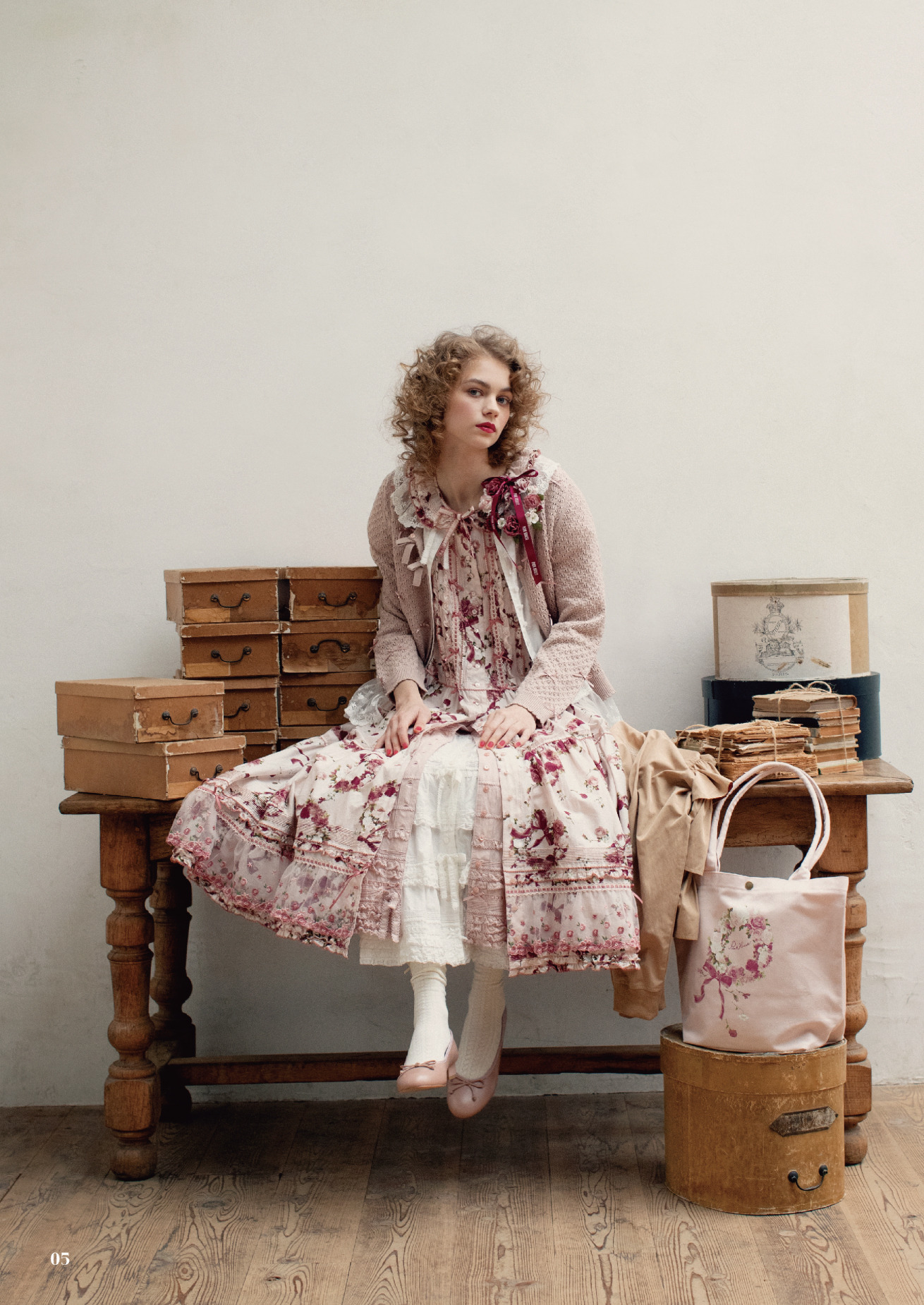 ◇インゲボルグ ピンクハウス ワンピース カメリア刺繍入りカットソー