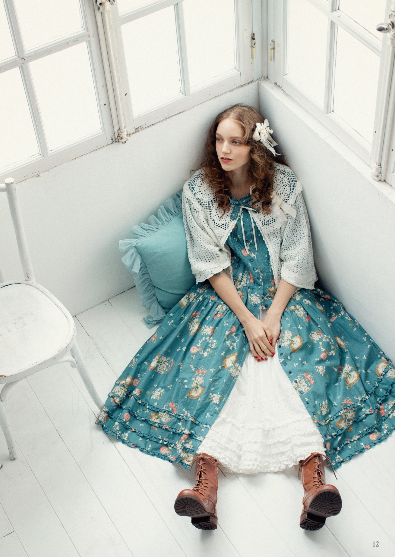 ピンクハウス チェリーローズ ブラウス チュニック ブルー系 花柄