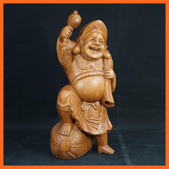 木彫置き物 大黒天 骨董品 高さ17㎝ 重さ600g 木彫置き物 大黒天 骨董
