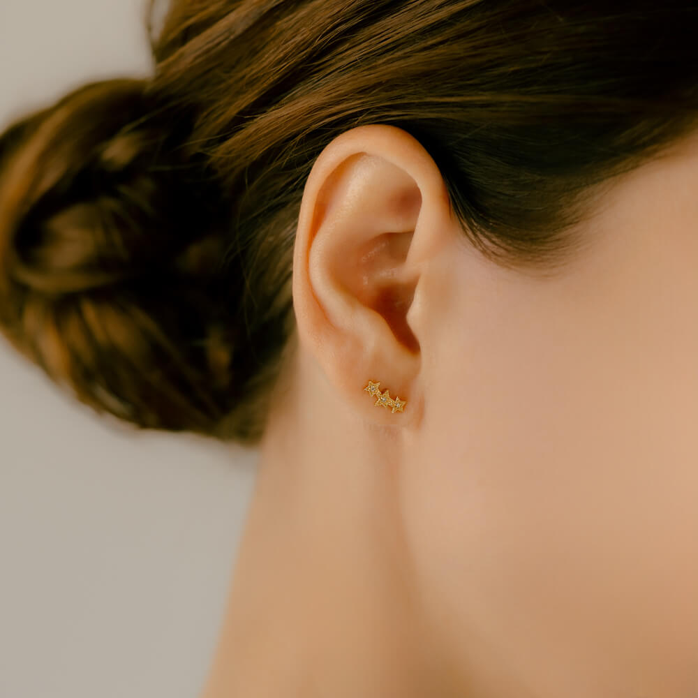 K18金 ダイヤモンド スター 3連風 軟骨ピアス・ボディピアスパーツ
