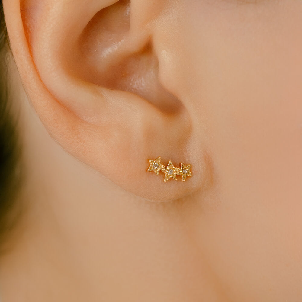 K18金 ダイヤモンド スター 3連風 軟骨ピアス・ボディピアスパーツ