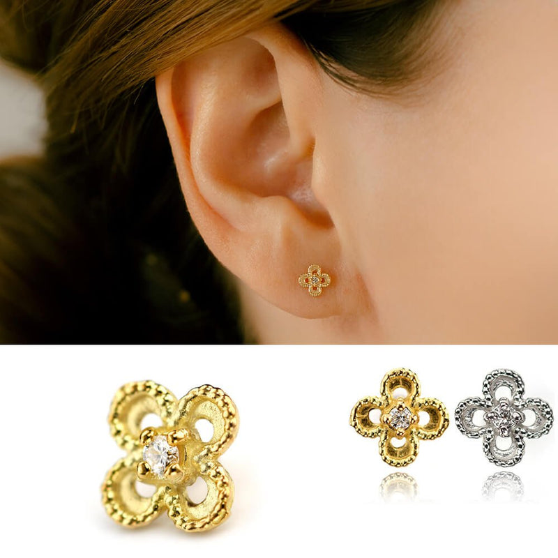 K18 プラチナ ダイヤモンド ボディピアス│可愛いフラワー（花