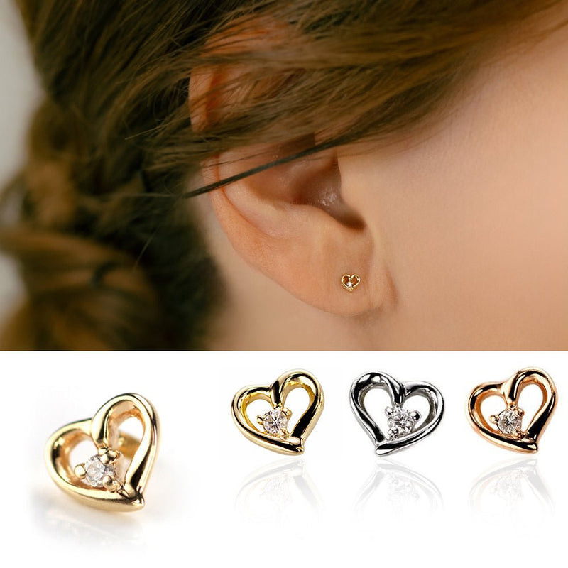 小振りで可愛いオープンハートボディピアス│K10ダイヤモンド軟骨