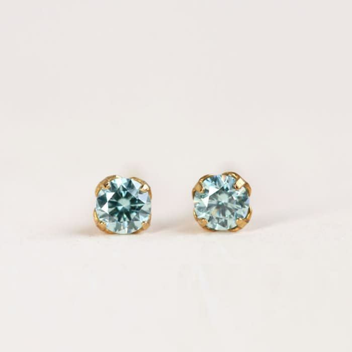 純チタンピアス スワロフスキー/一粒ジルコニア「ゴールドカラー