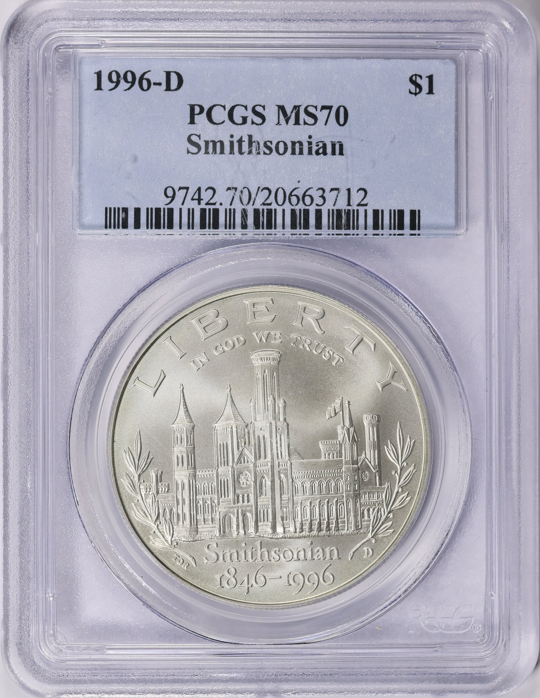 1996-D Smithsonian Institution 150th Anniversary Silver Dollar