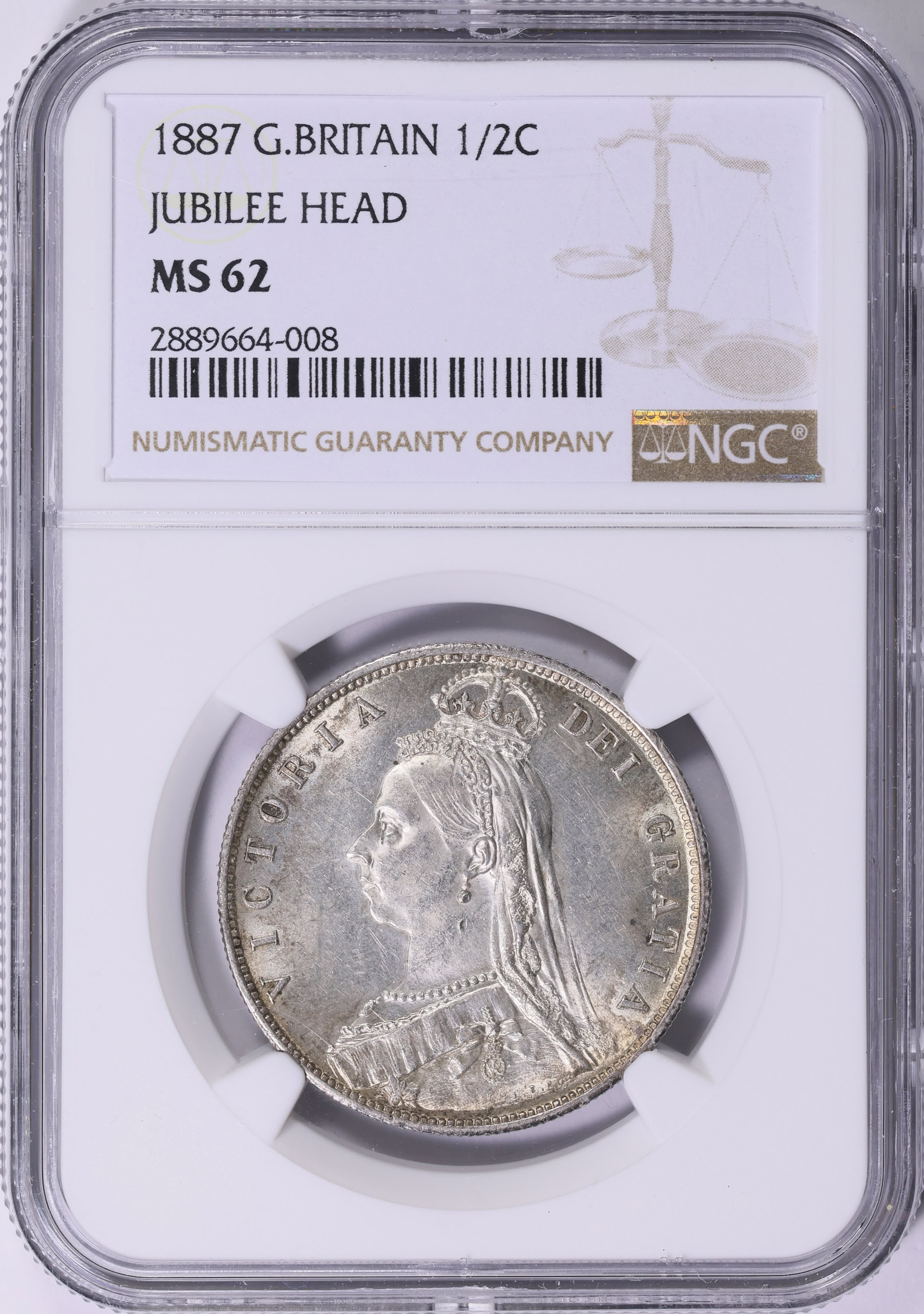 Great Britain 1887 Silver 1/2 Crown Jubilee Head KM-764 NGC MS-62