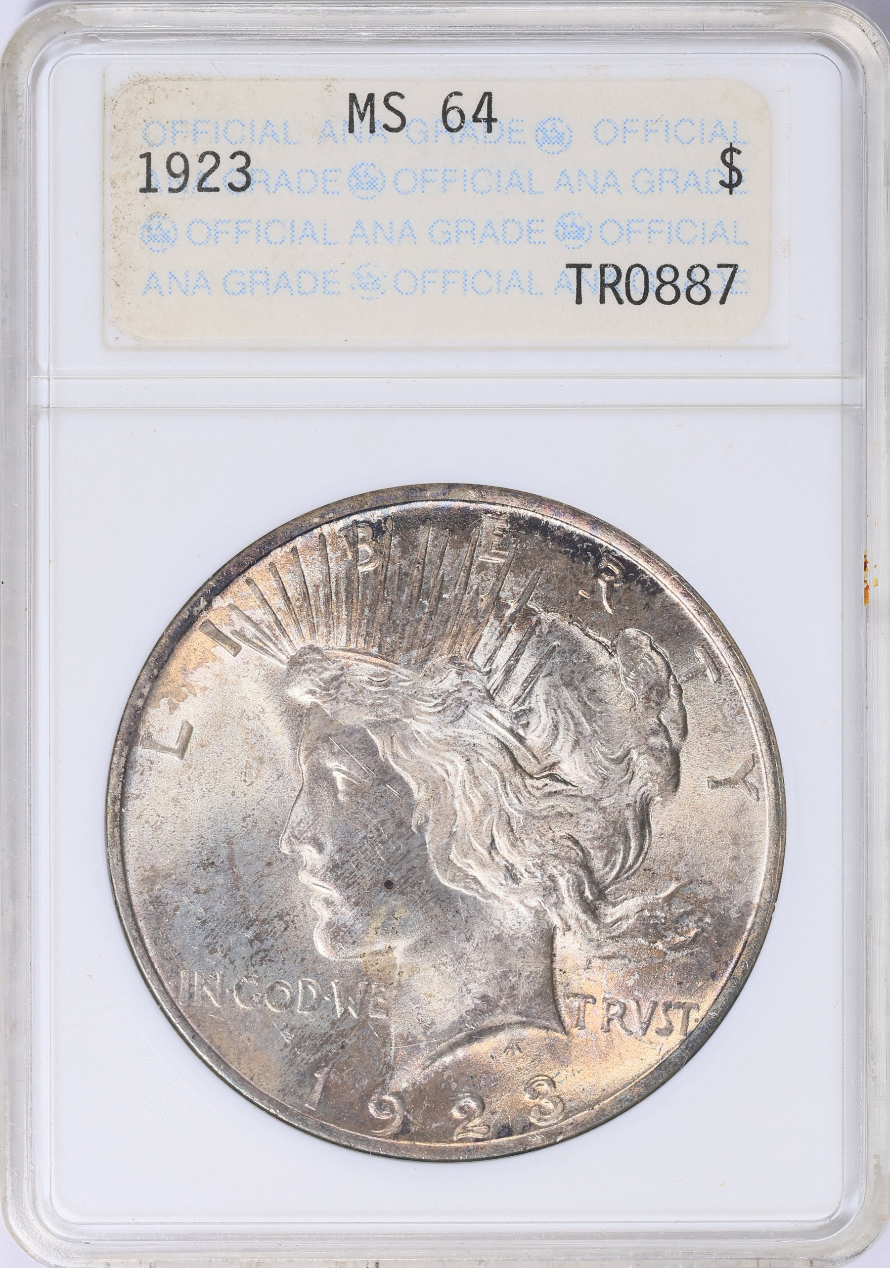 1923 Peace Silver Dollar ANACS MS-64 OH (Toned) (Item 2069100