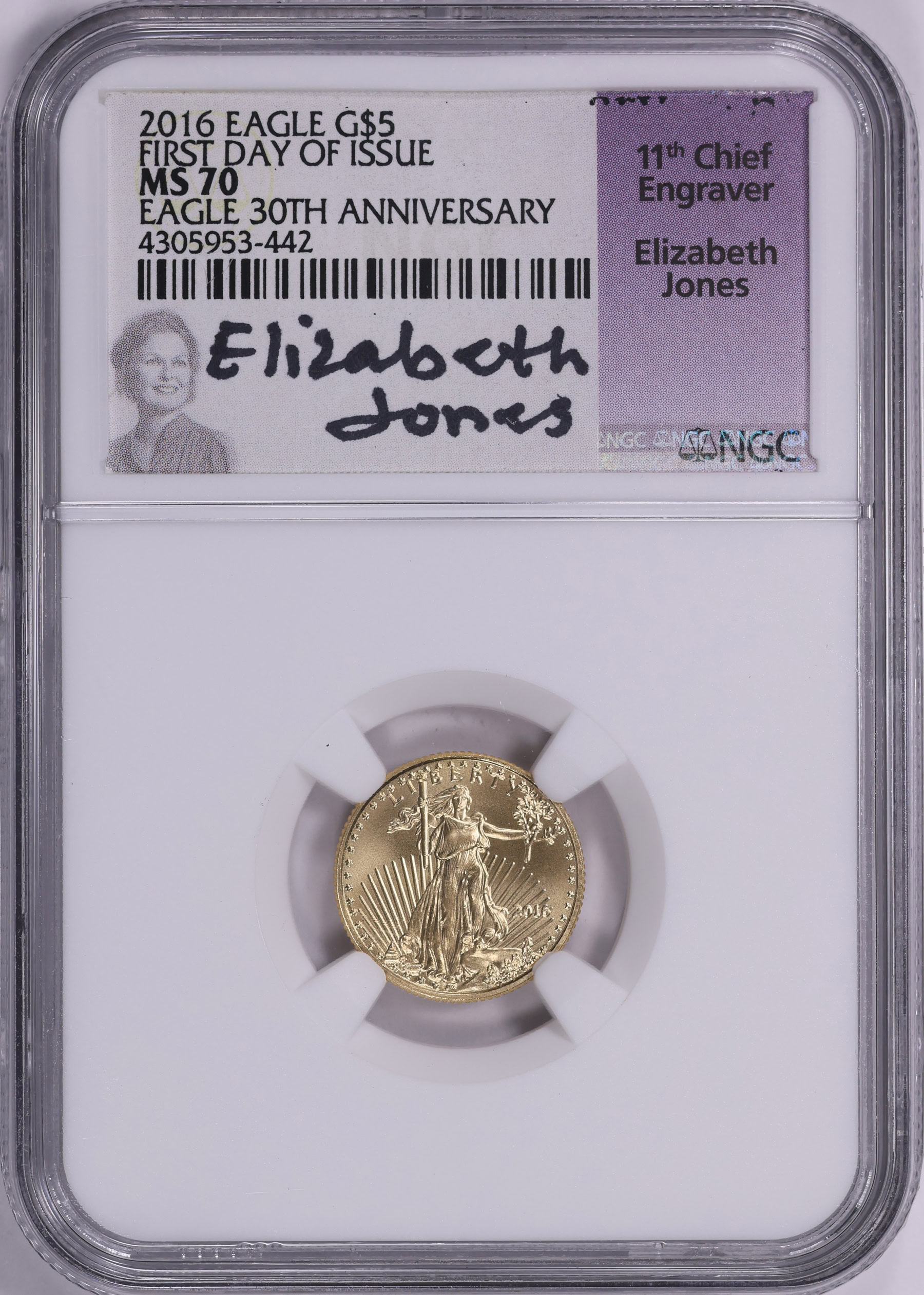 2016 $5 Tenth-Ounce Gold American Eagle 30th Anniversary First Day