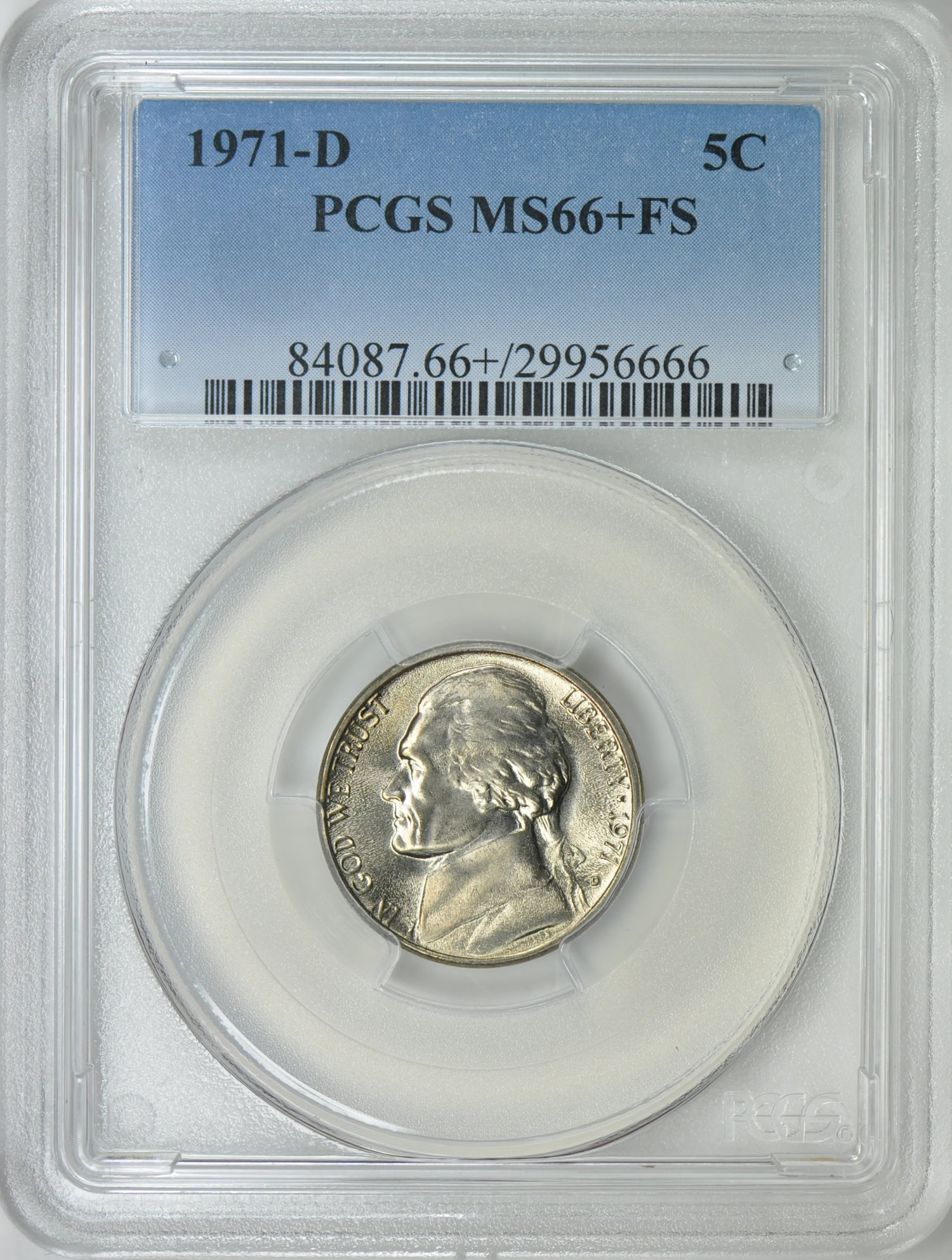 1971-D Jefferson Nickel PCGS MS-66+ FS (Item 213245