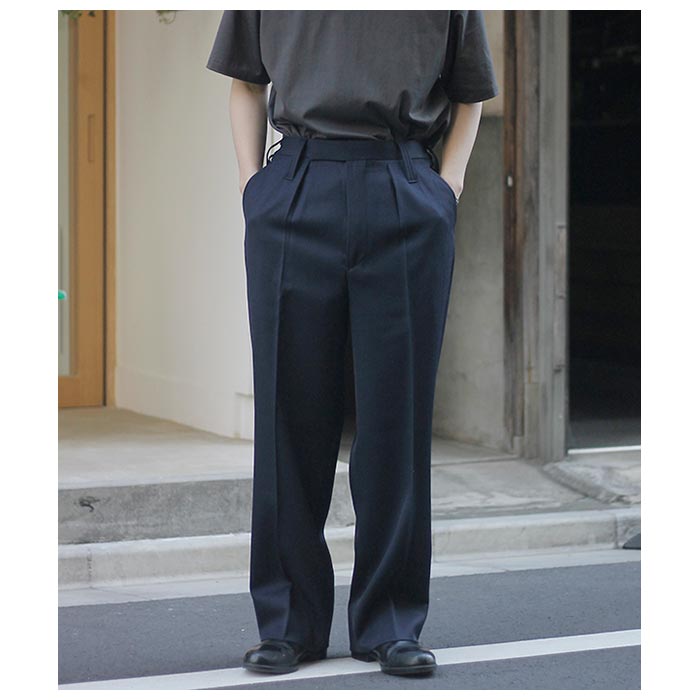 インテリム INTERIM ヴァージン ウール ギャバジン 1タック ワイド