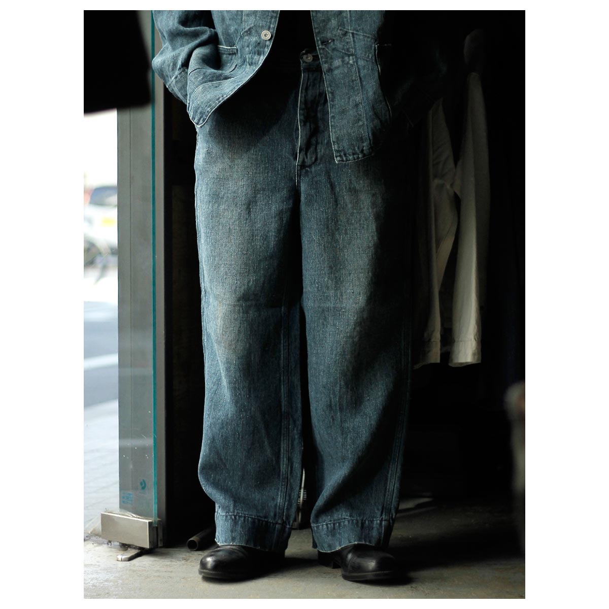 オーベルジュ AUBERGE ブラック ランド ヘンプ デニム ワイド パンツ