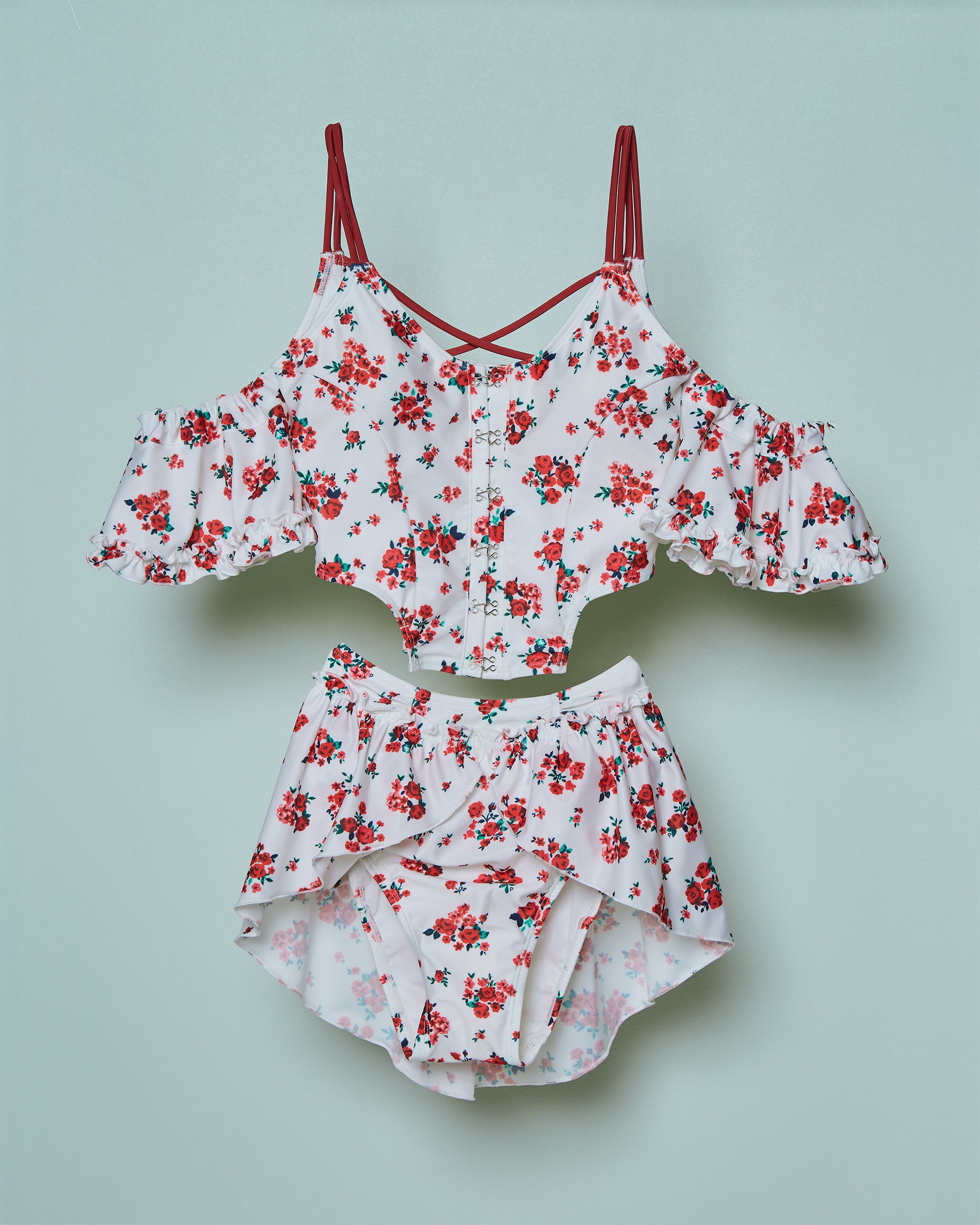 Red bouquet ribbon bikini