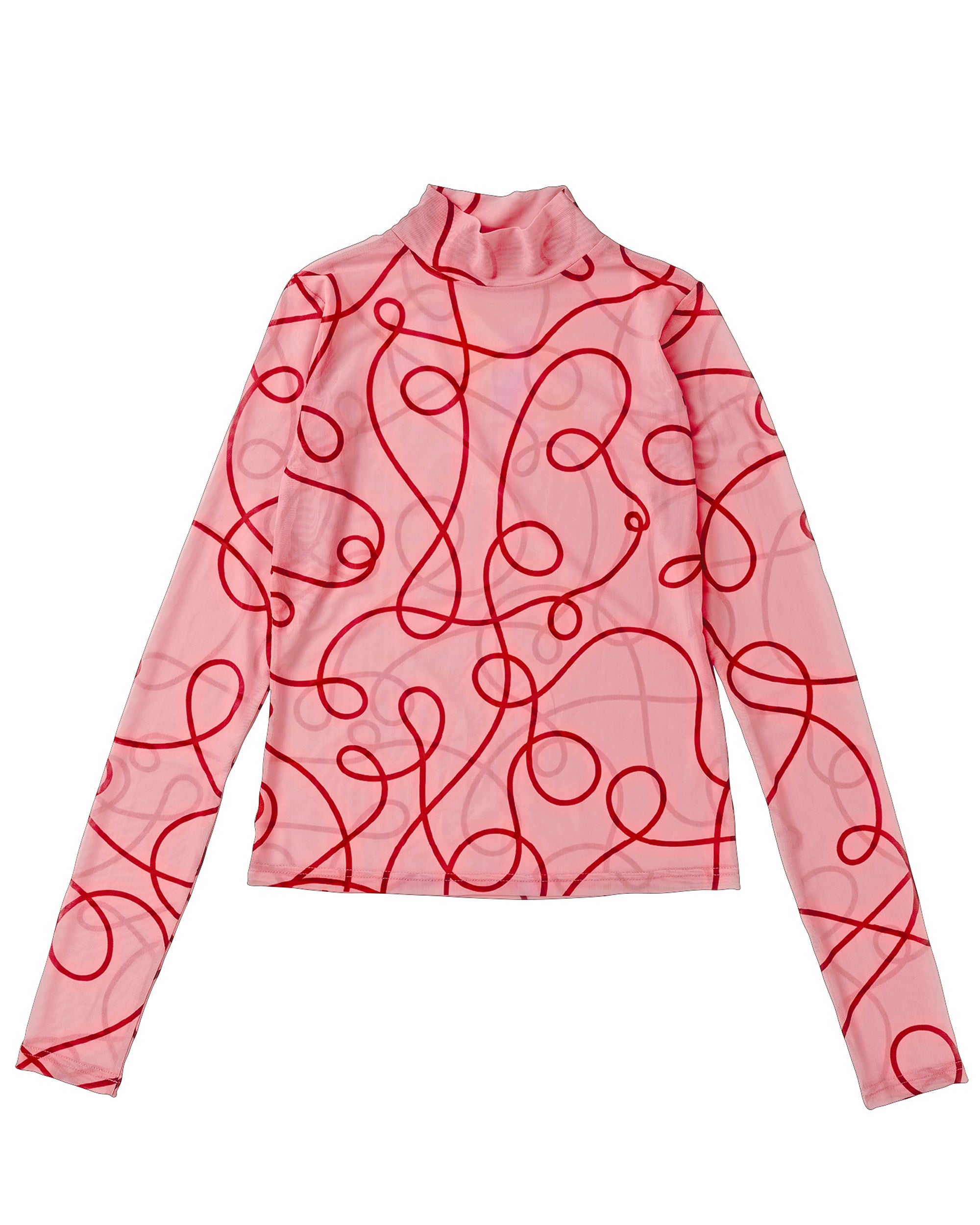 uneune see-through round neck tops (pink×red)