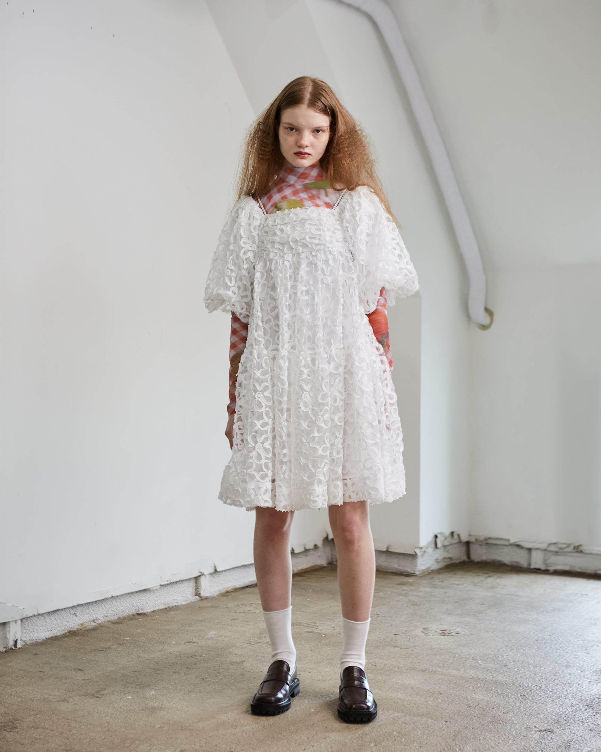 Flower puff sleeve tiered one-piece