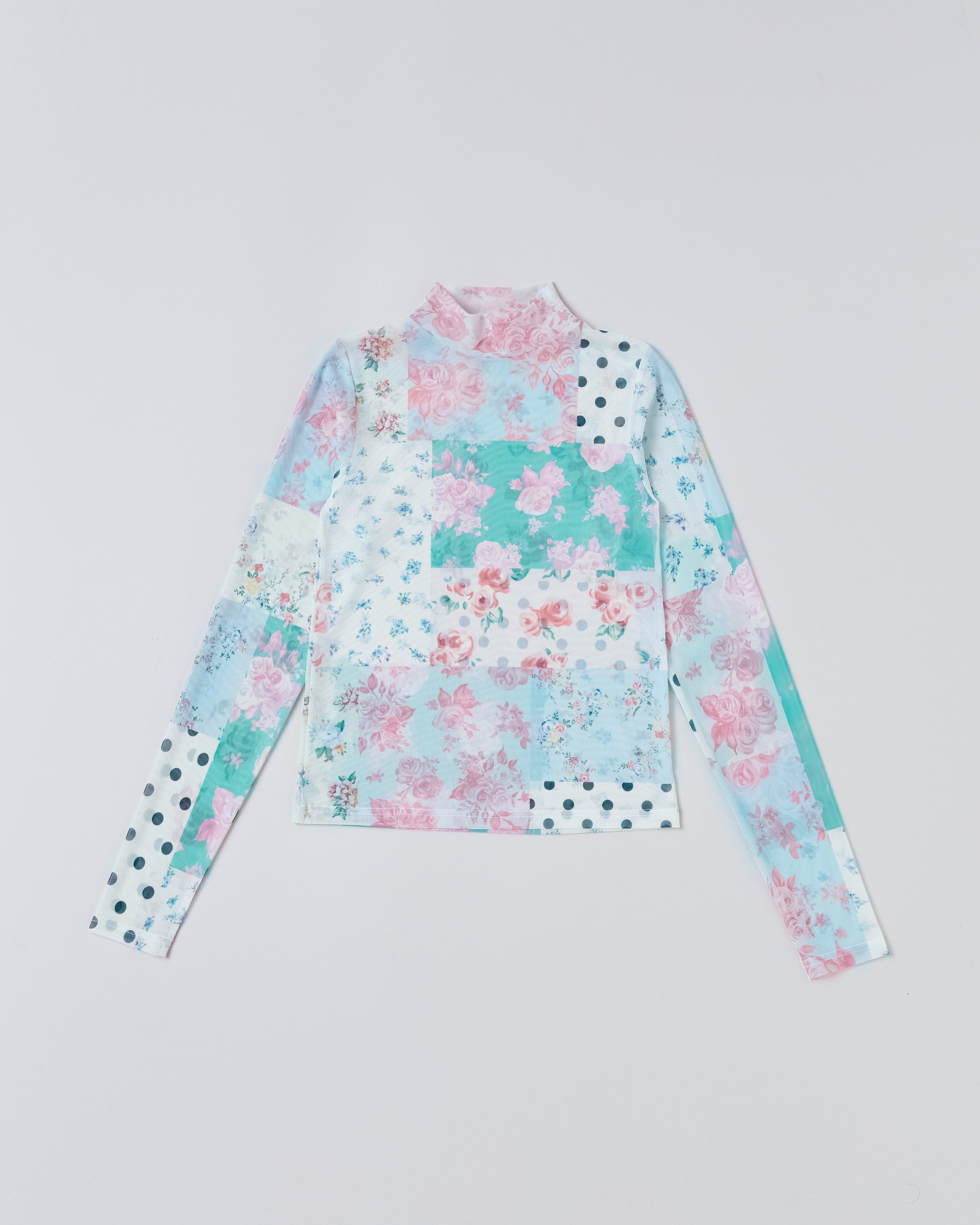 Nostalgic patchwork see-through tops (round neck)