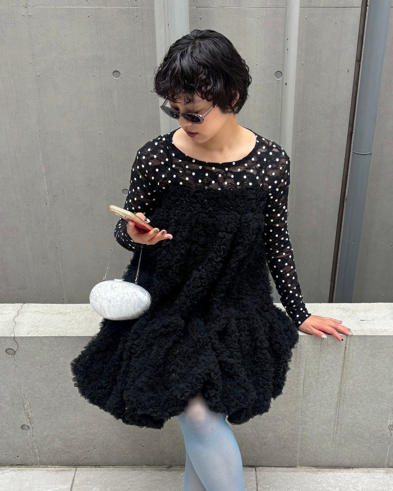 Tulle balloon tunic (black)
