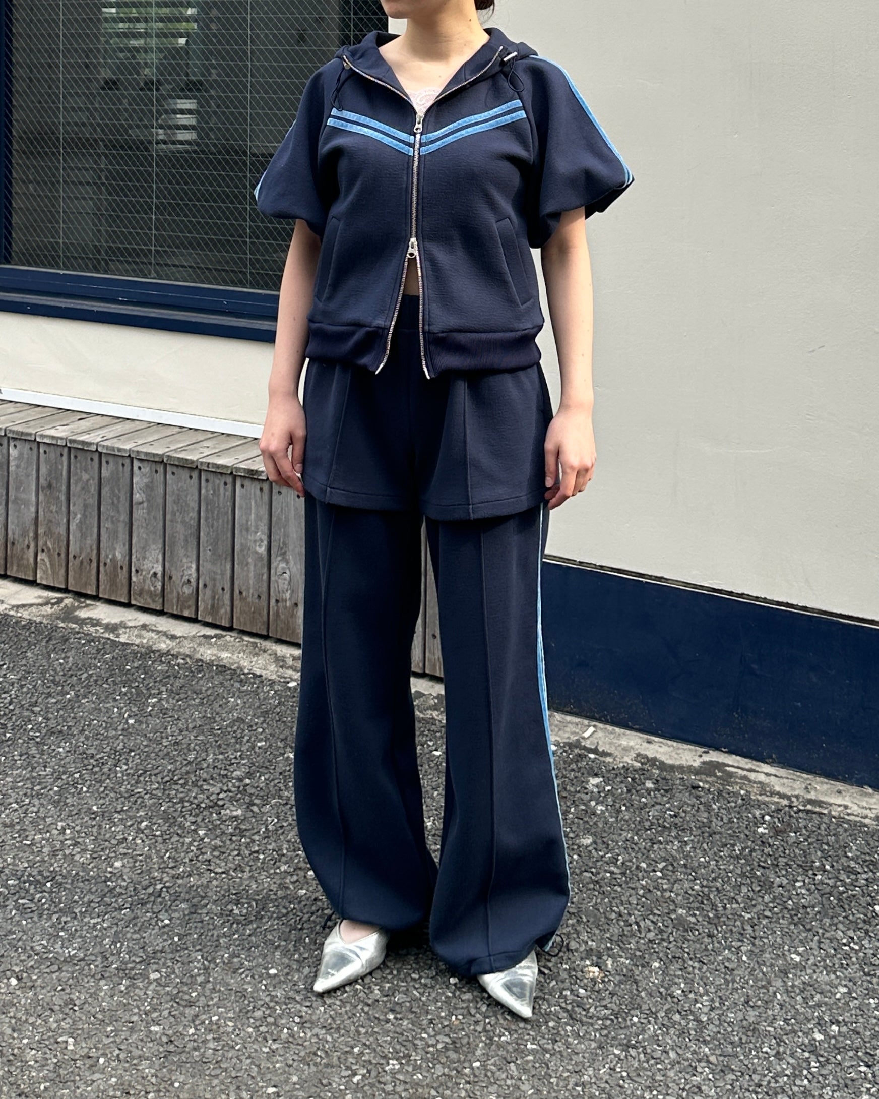 Layered-like bonding pants (navy)