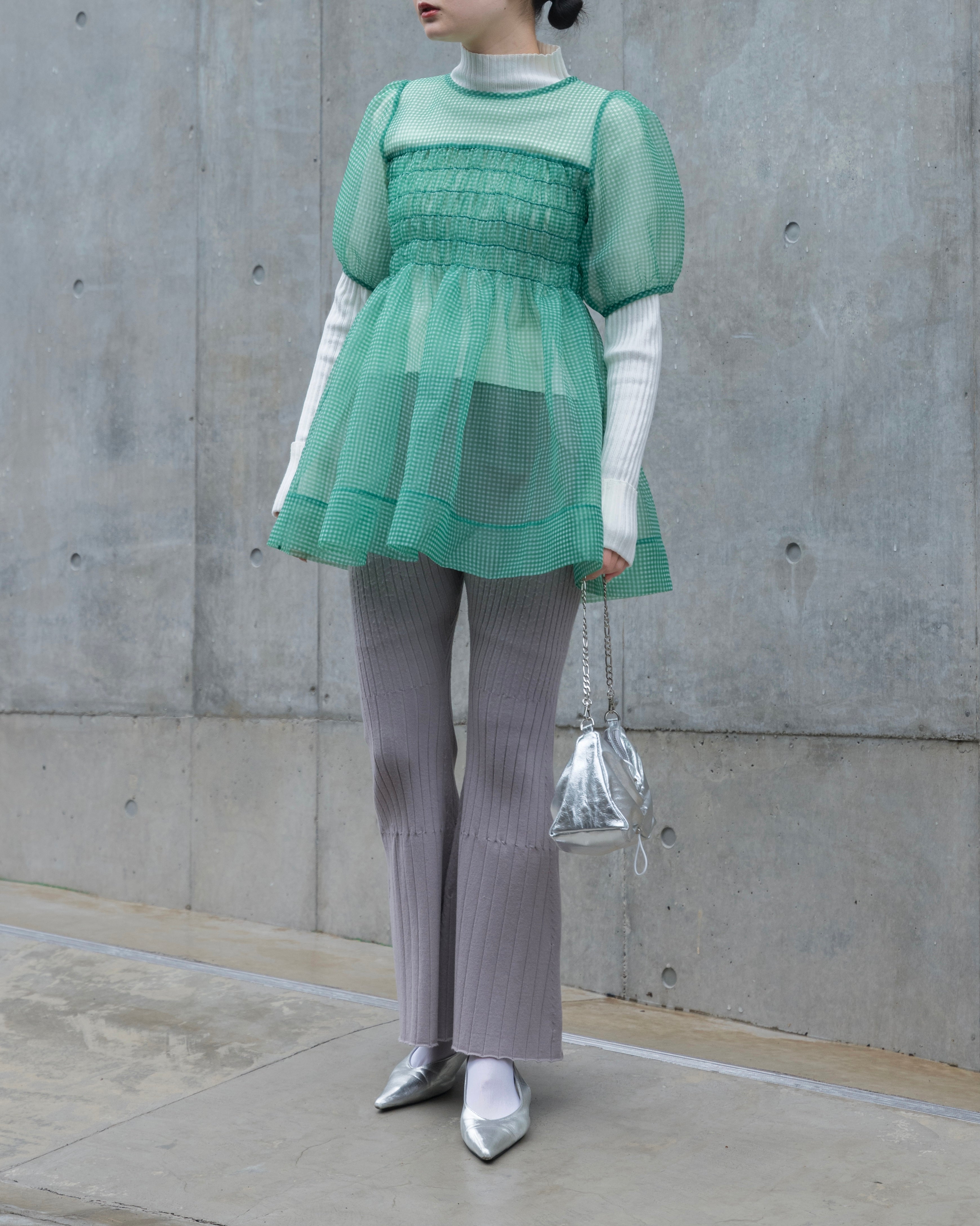 Gingham organza shirred tunic (green)