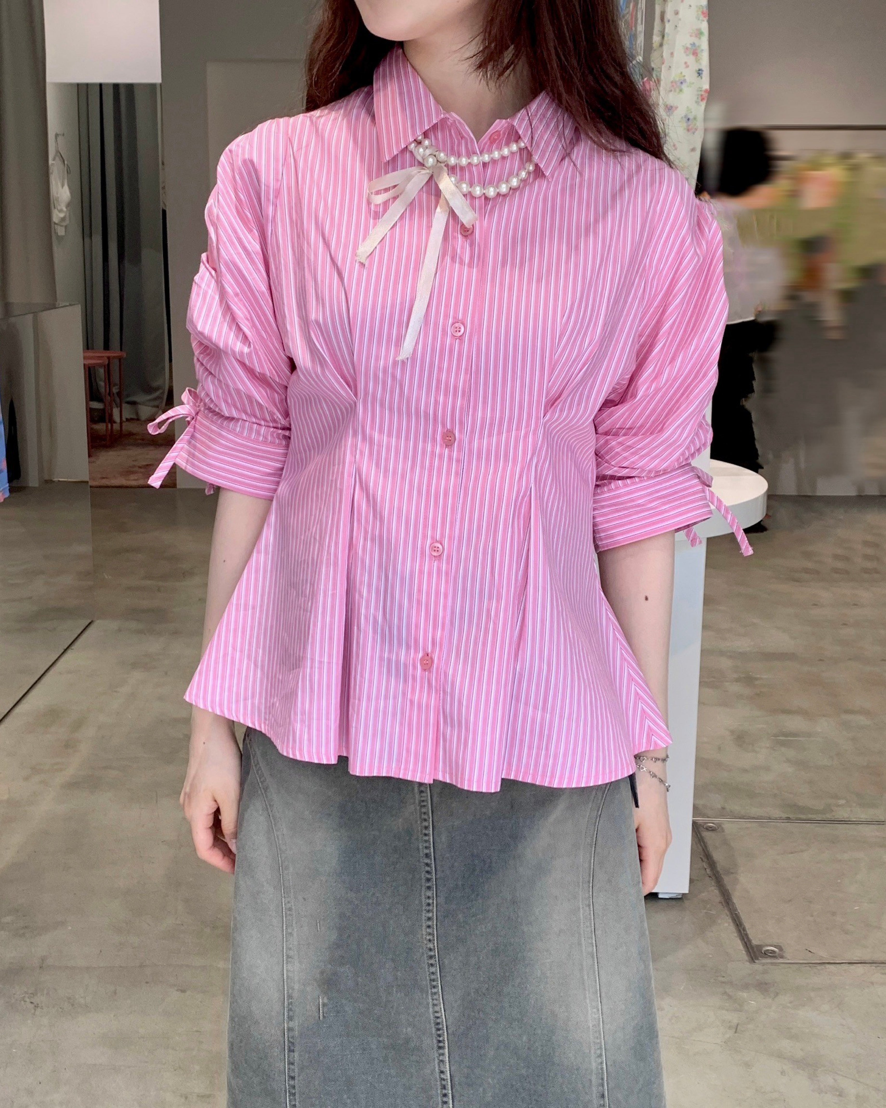 CANDY PUFF STRIPE SHIRT (PINK)
