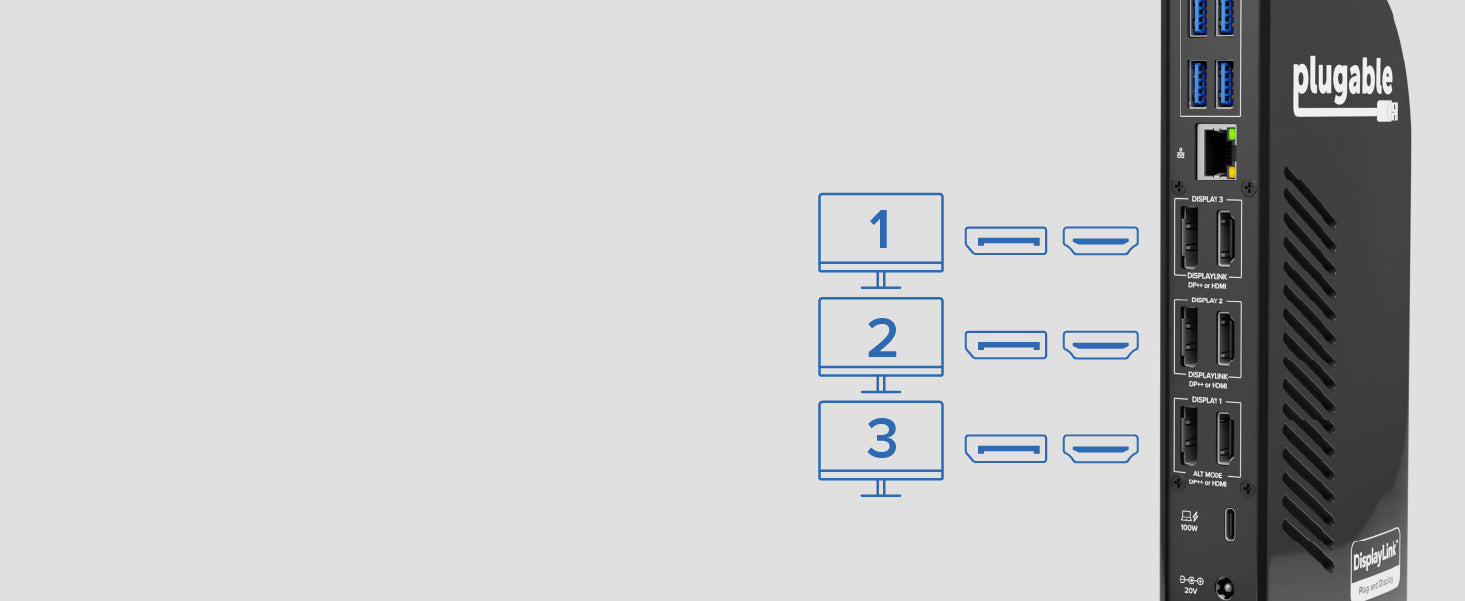 Plugable USB-C Triple 4K Display Docking Station with DisplayLink
