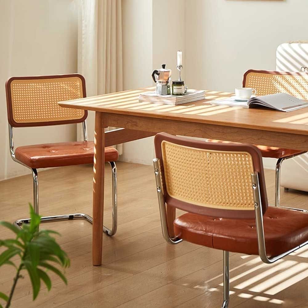 ミッドセンチュリー ラタン チェア 2脚セット ブラウン シルバー