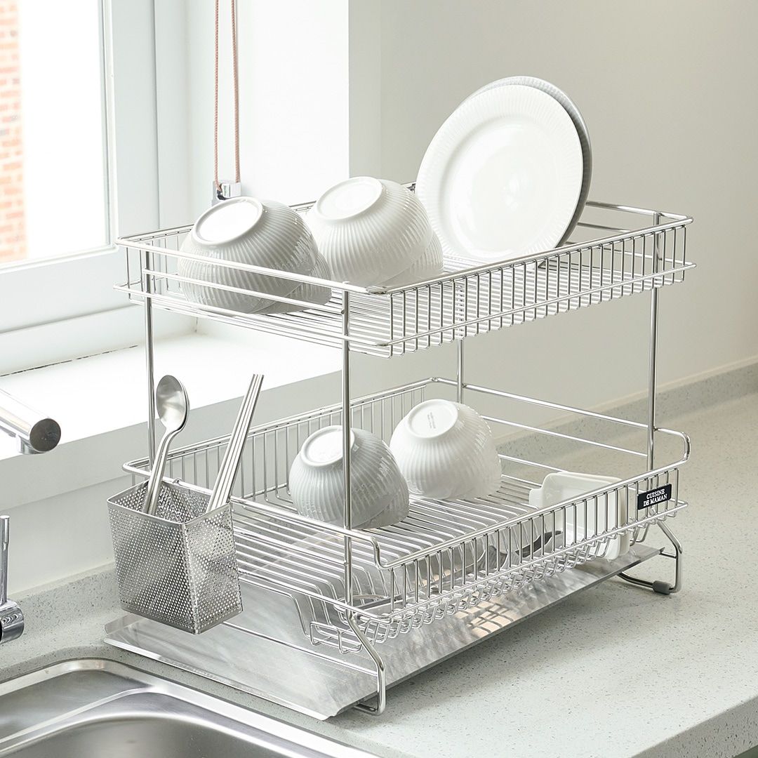 DalpaengiLiving ステンレス ワイド 食器乾燥ラック 2段 横タイプ