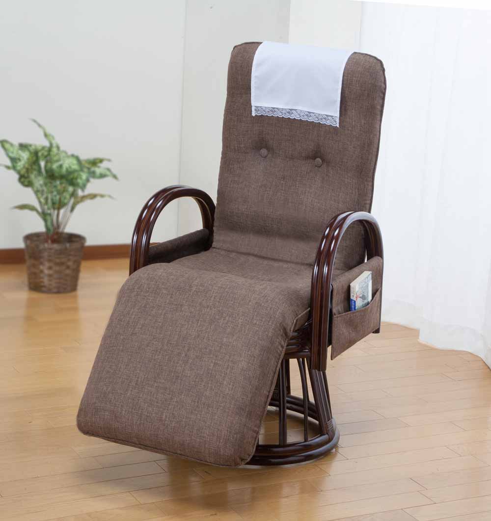 ファミリー・ライフ 天然籐フットレスト付き回転高座椅子 1台