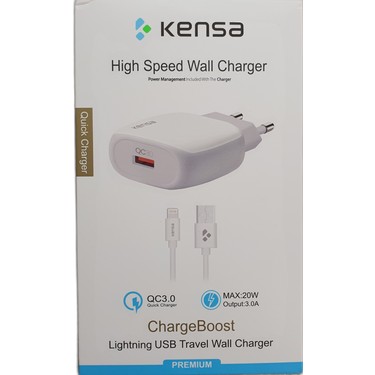 Kensa Apple iPhone Hızlı Şarj Aleti ve Kablosu 3.0 Amper 20 Fiyatı
