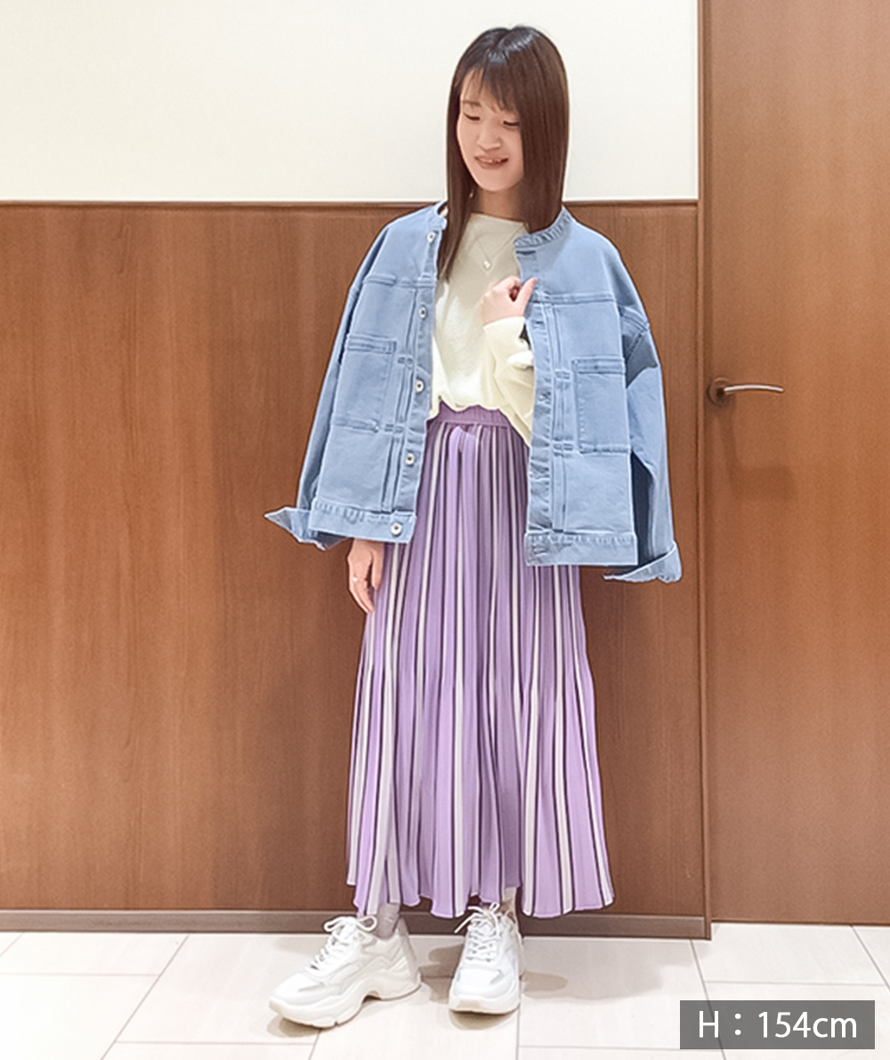 動画掲載】配色ストライププリーツロングスカート☆(スカート