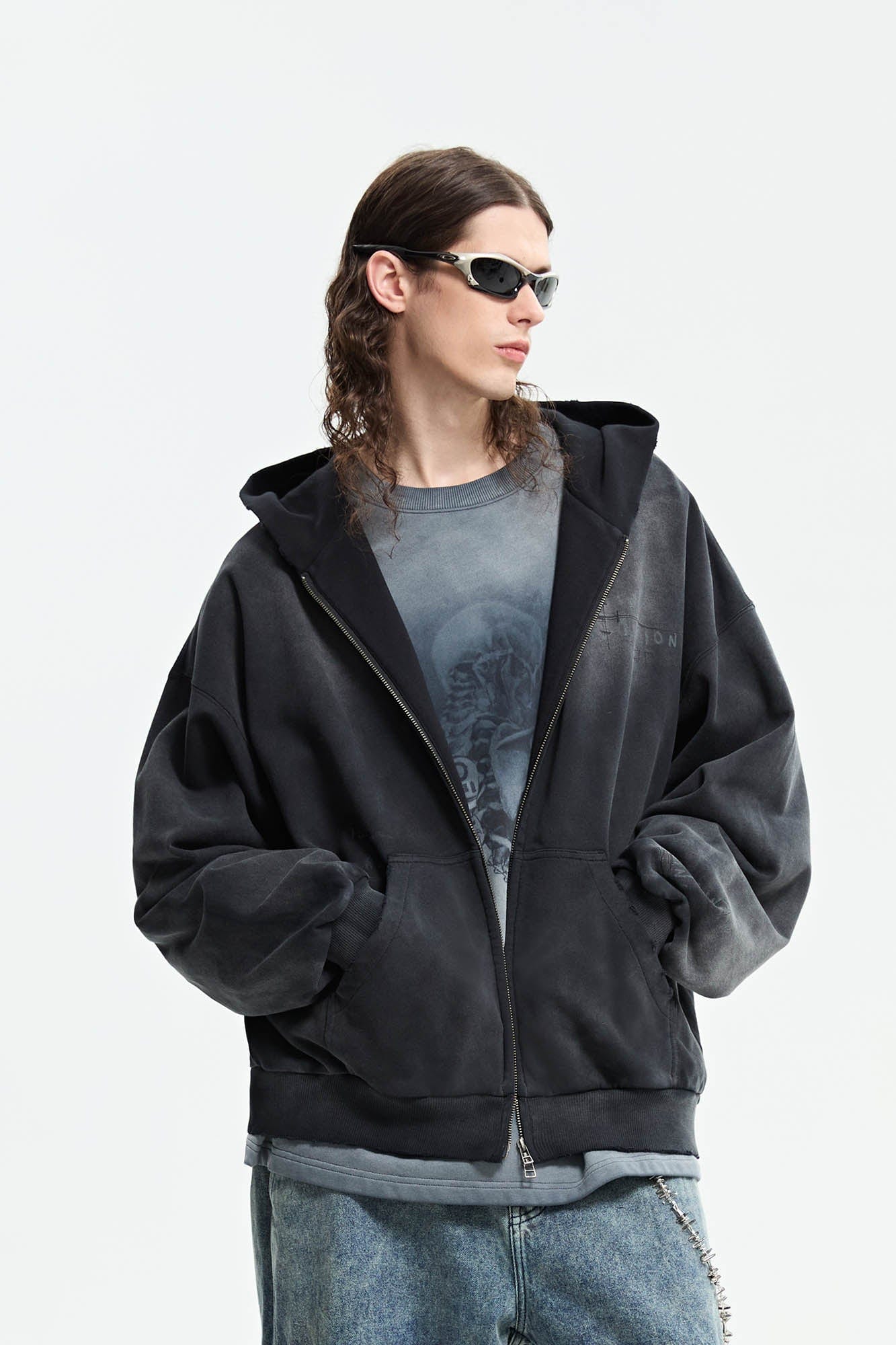 ORGANIC EMOTION Dirty Fit Graffiti Zip-Up Hoodie