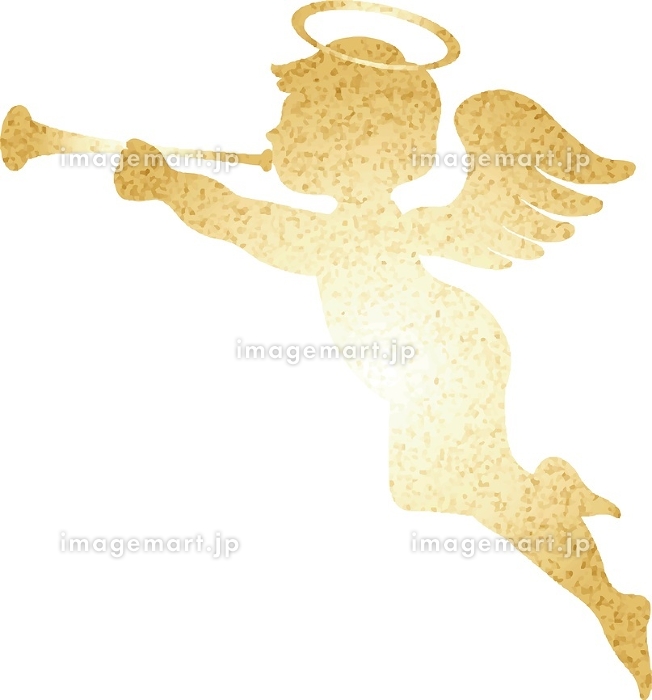 ラッパを吹く天使 シルエット 水彩 キラキラ ラメ バレンタイン