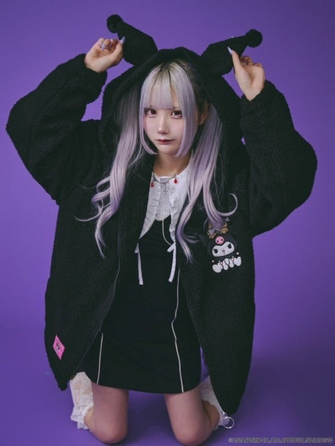 GALFY×KUROMI】モコモコ丸ボアずきんパーカー / 【ガルフィー×クロミ