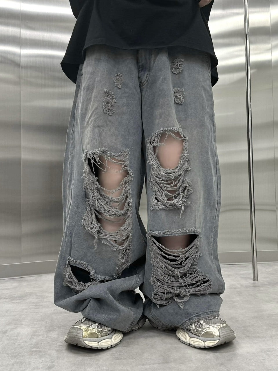受注制【Never mind the XU】damage denim pants (3color) / 【ネバー