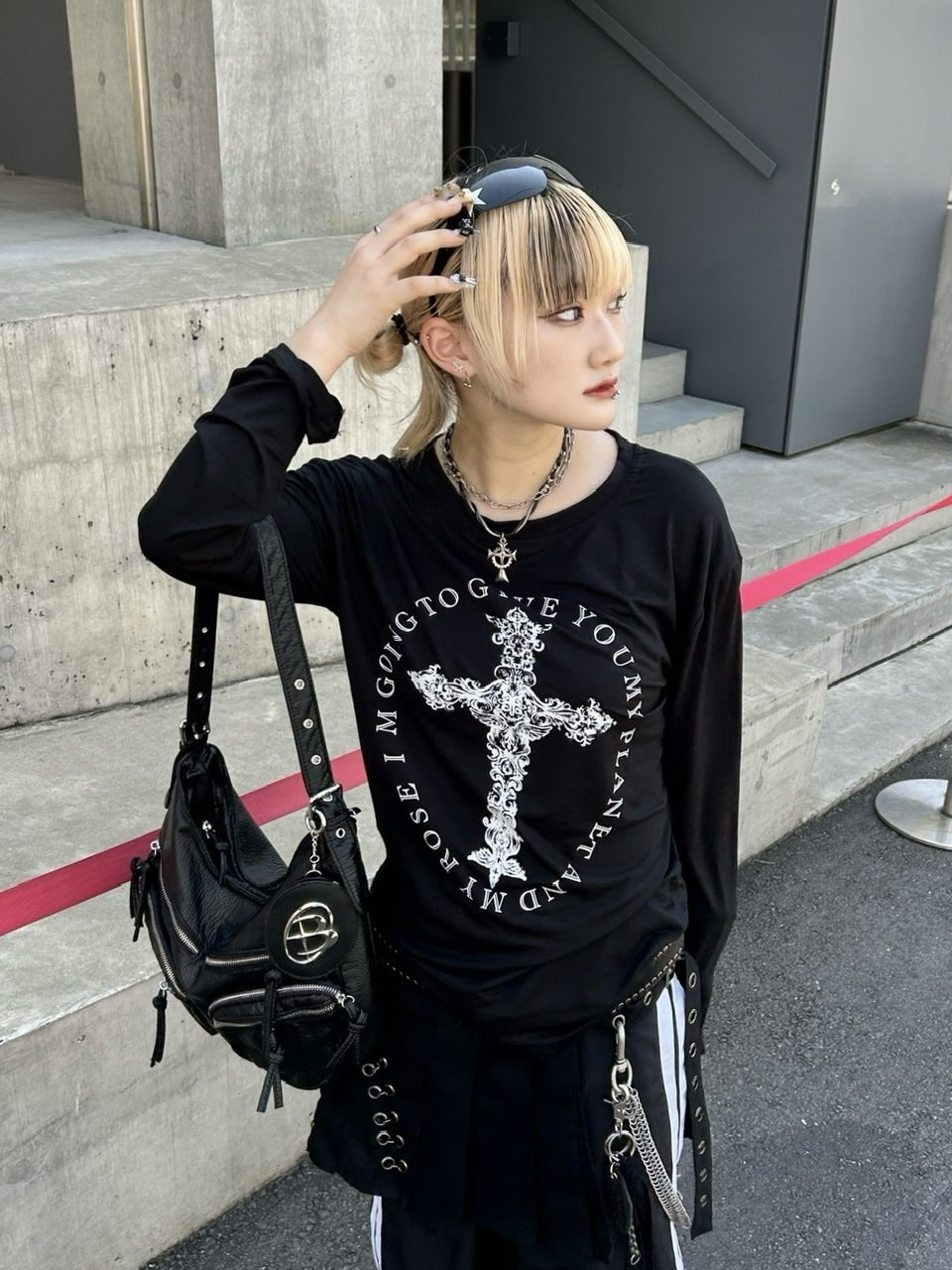 Never mind the XU】cross print longsleeve tee (2color) / 【ネバー