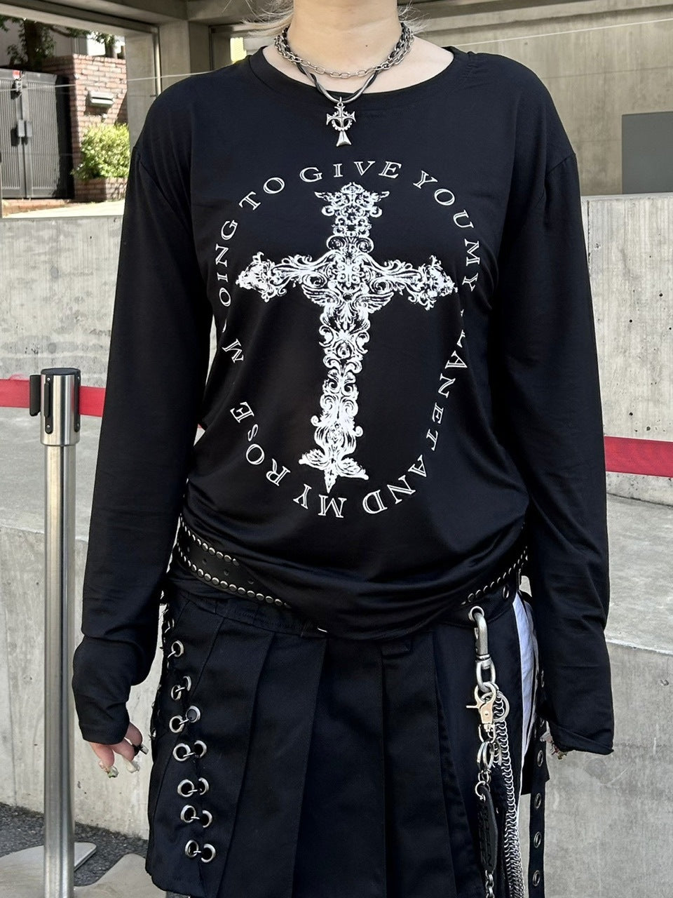 Never mind the XU】cross print longsleeve tee (2color) / 【ネバー
