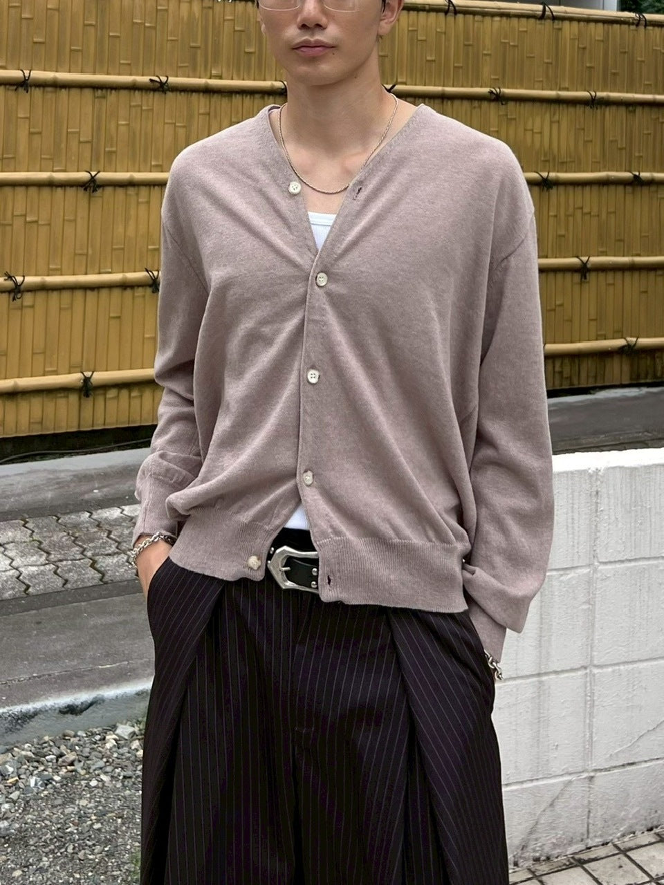 東京店WEB限定【Chikashitsu +】cropped linen knit cardigan