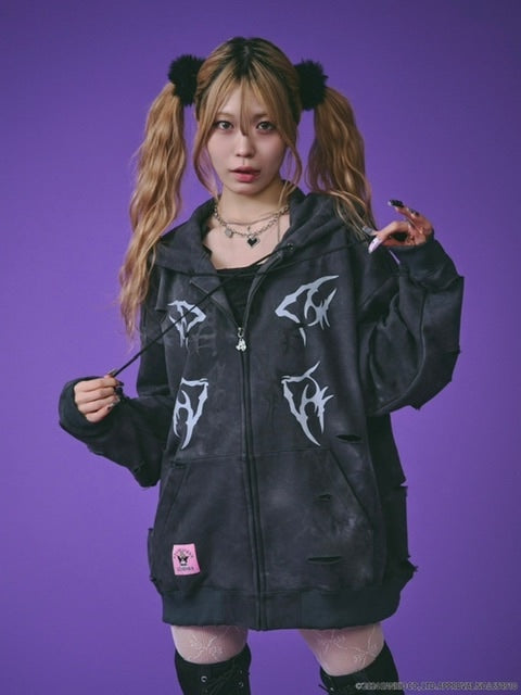 GALFY×KUROMI】イルガルフィームラ染めZIPパーカー / 【ガルフィー