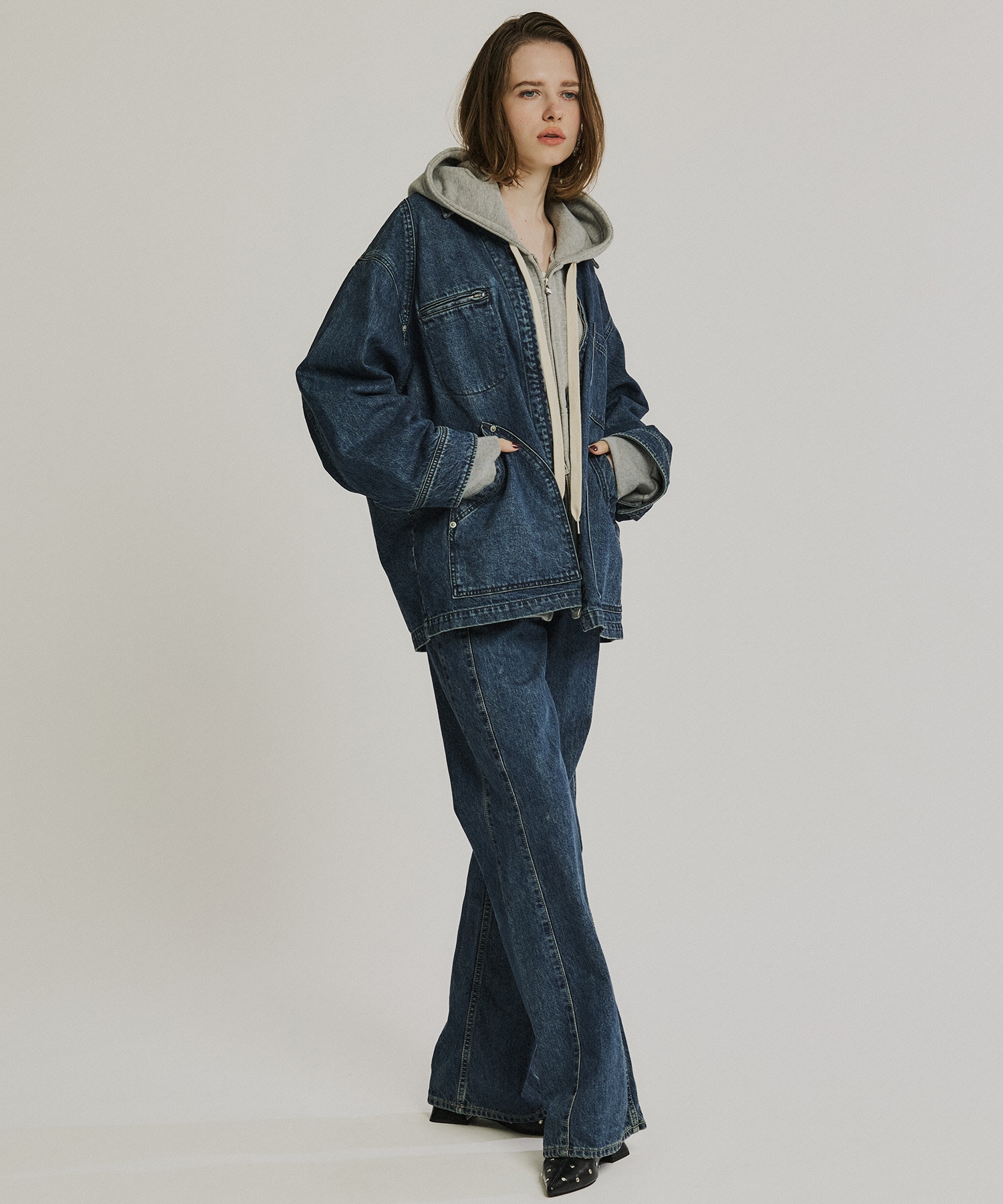 残りわずか〉ジップカバーオールブルゾン(FREE BLUE): : ウィメンズ