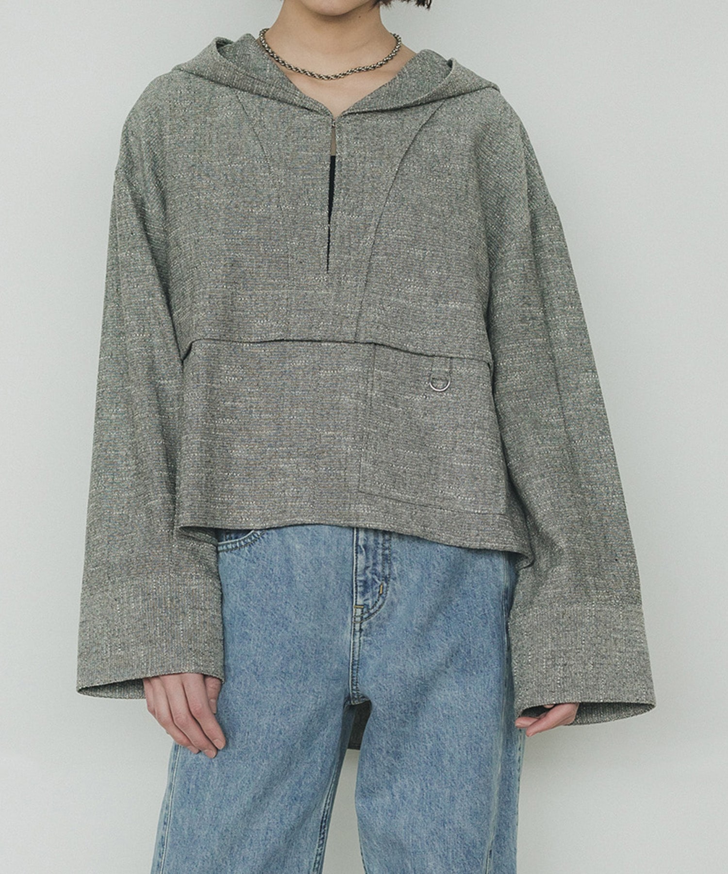 残りわずか〉ネップツイードフーディシャツ(FREE DARK GREY