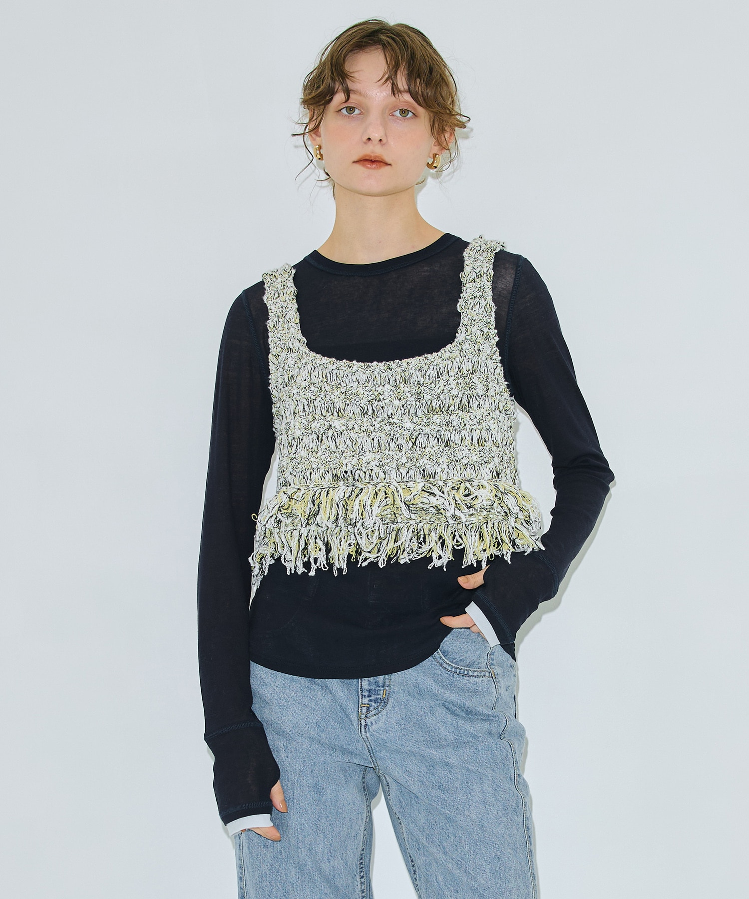 ワッフルフリンジニットビスチェ(FREE WHITE): : ウィメンズ｜PUBLIC