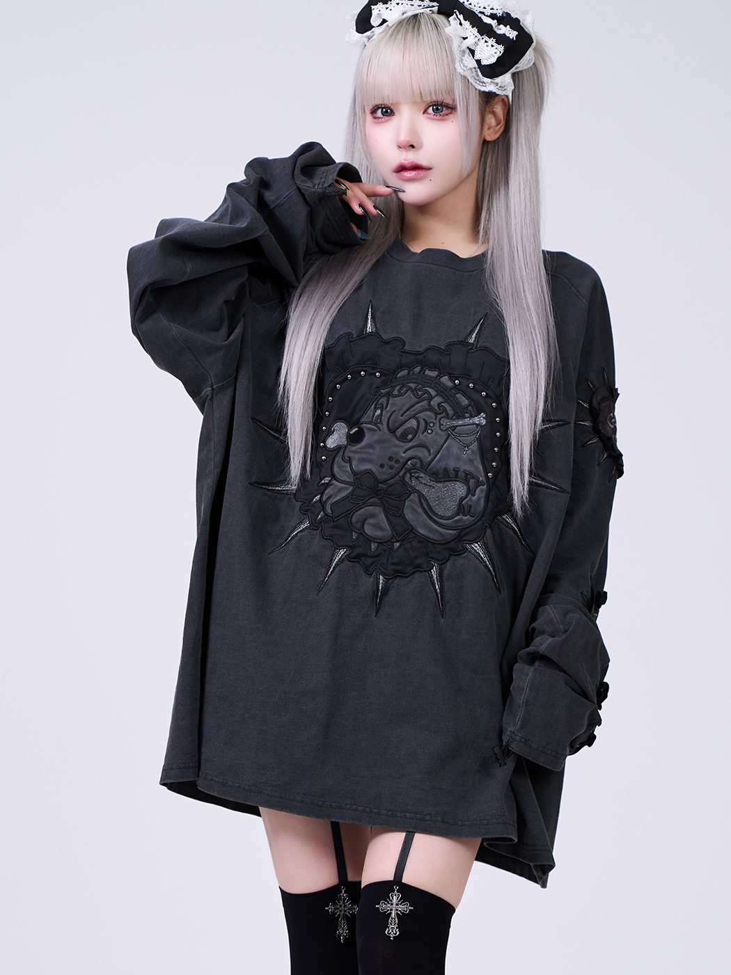 IMVAL×GALFY / Doll Dog 大萌袖 L/S TEE［INK］ - QOOZA