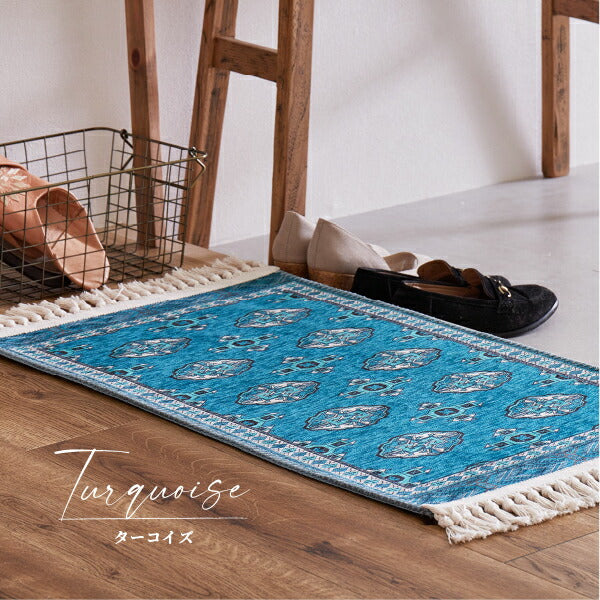 洗える玄関マット トルクメン風 約45×75cm 伝統的な手織りのトルクメン