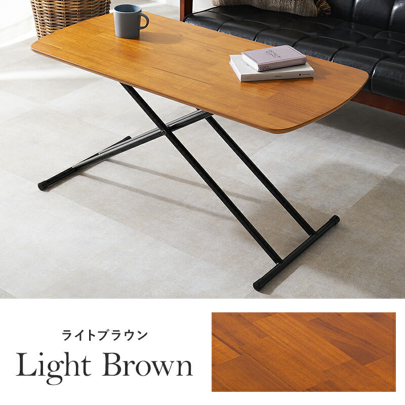 昇降テーブル 折りたたみ式 5段階高さ調整 天然木突板 [幅100