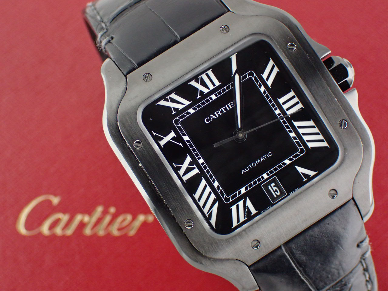 カルティエ サントスドゥカルティエ LM レザーベルト ブラック文字盤