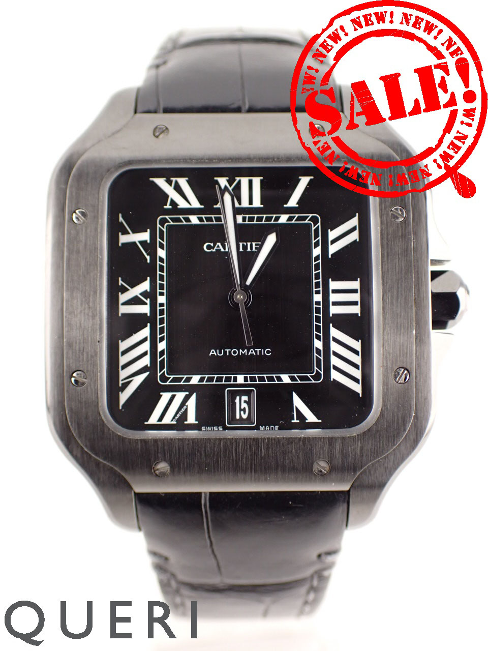 カルティエ サントスドゥカルティエ LM レザーベルト ブラック文字盤