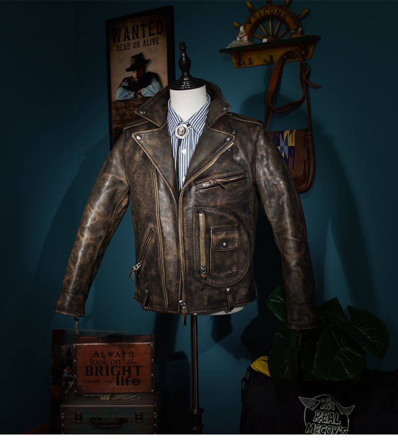 ◇50's復刻 絶妙なヴィンテージ加工茶芯カウハイドレザー ダブル