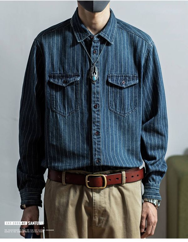 △ピンストライプデニム ボタンダウンシャツ▽M～2XL – quietman clothes